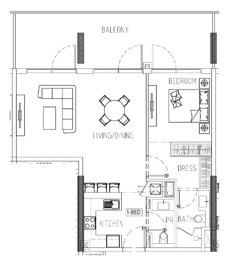 Damac Riverside Views 1 bed floor plan, 1,047 sqft