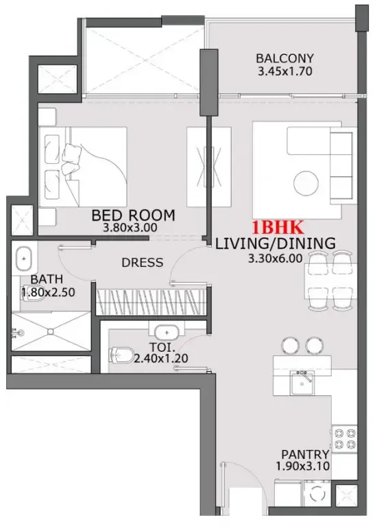 Provenza Residences 1 bed floor plan, 685 sqft