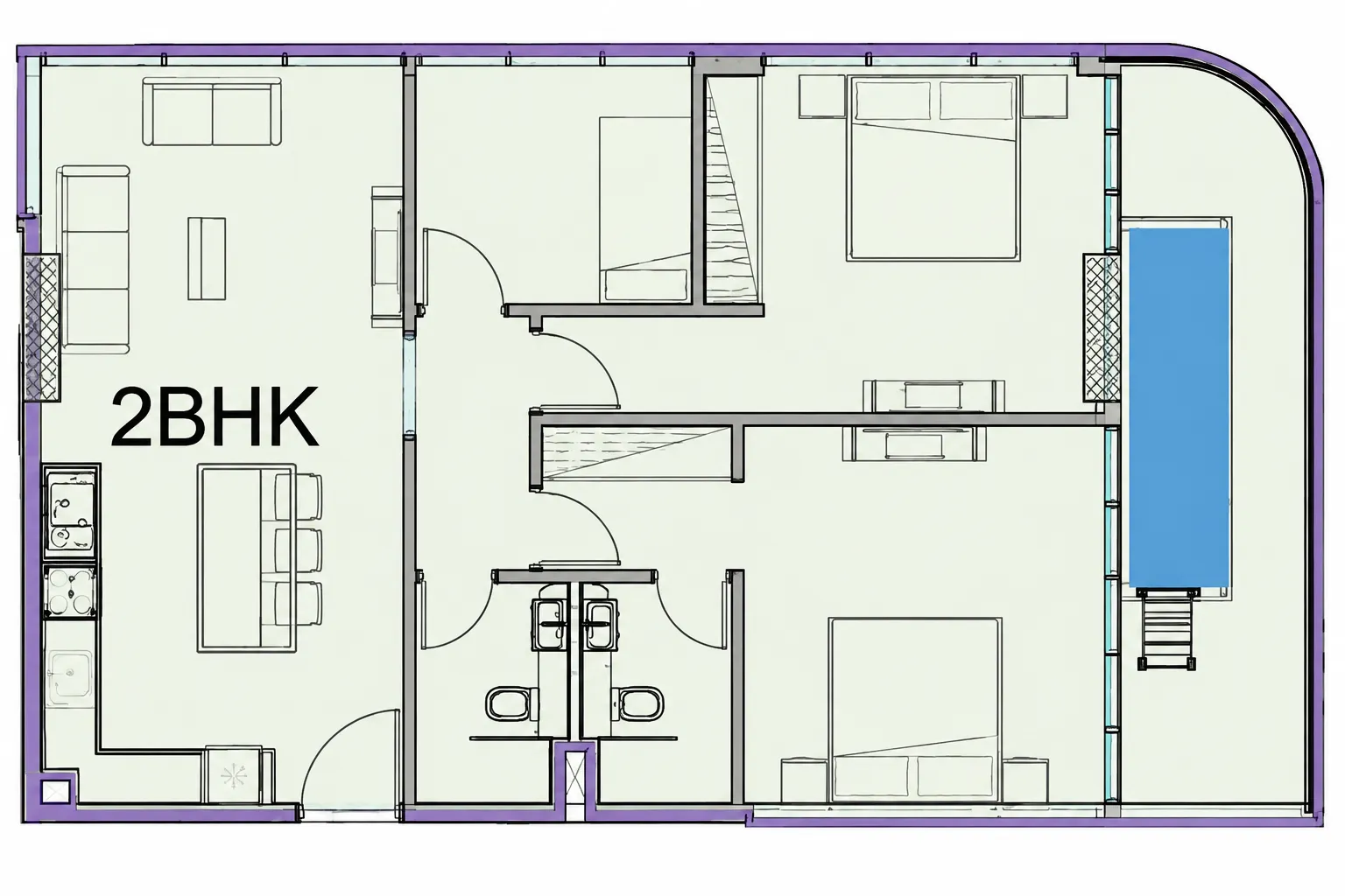 Ocean Pearl 1 and 2 2 bed floor plan, 1,535 sqft