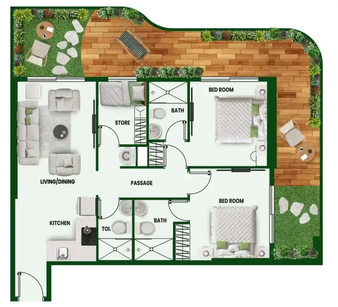 Vincitore Wellness Estate 2 bed floor plan, 1,387 sqft