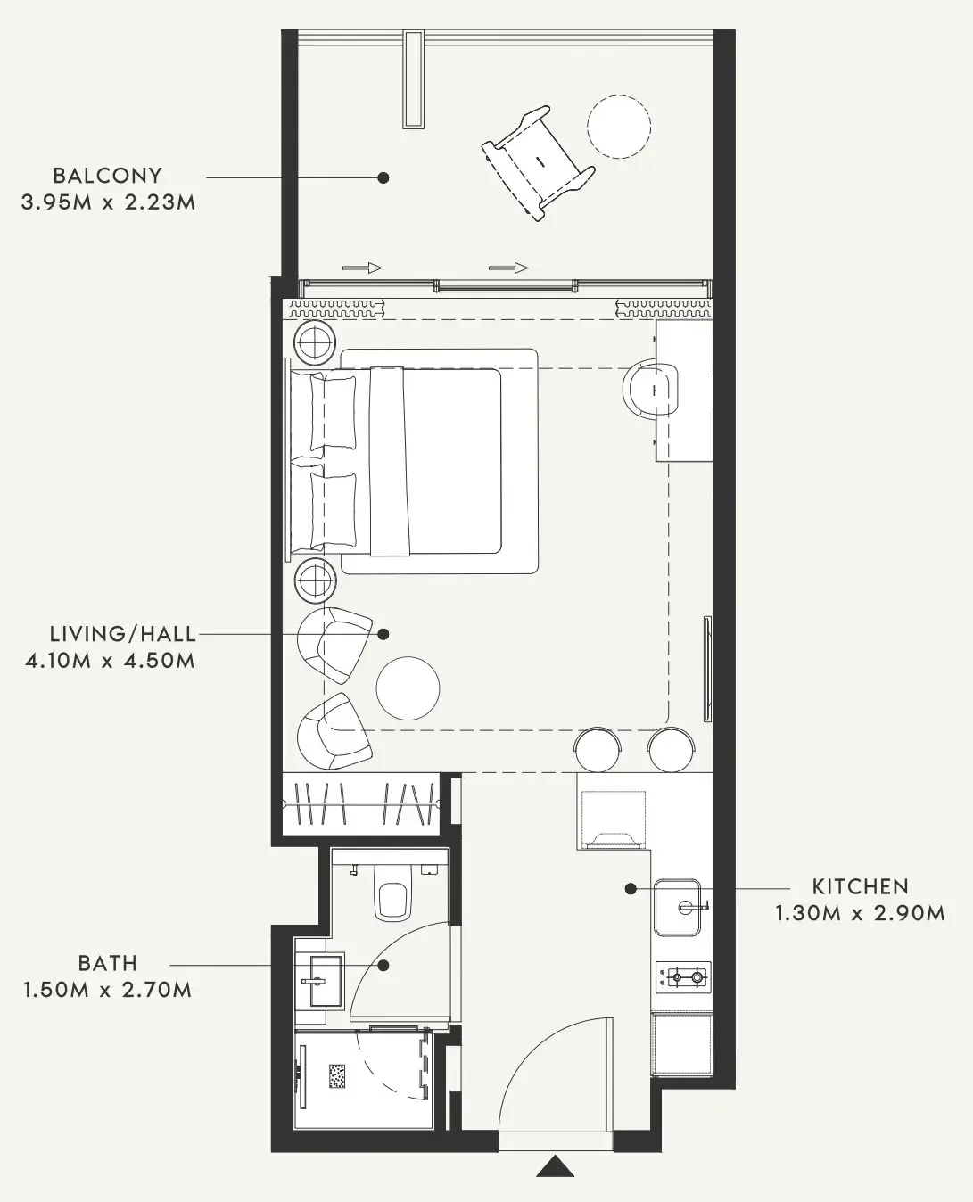 Riviera 55 Studio floor plan, 525 sqft