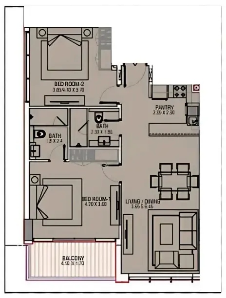Brand Centro 2 bed floor plan, 940 sqft