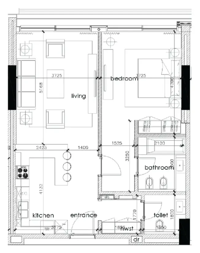 Gateway Porto Al Zorah 1 bed floor plan, 844 sqft