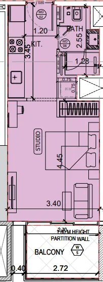 Binghatti Amberhall Studio floor plan, 378 sqft