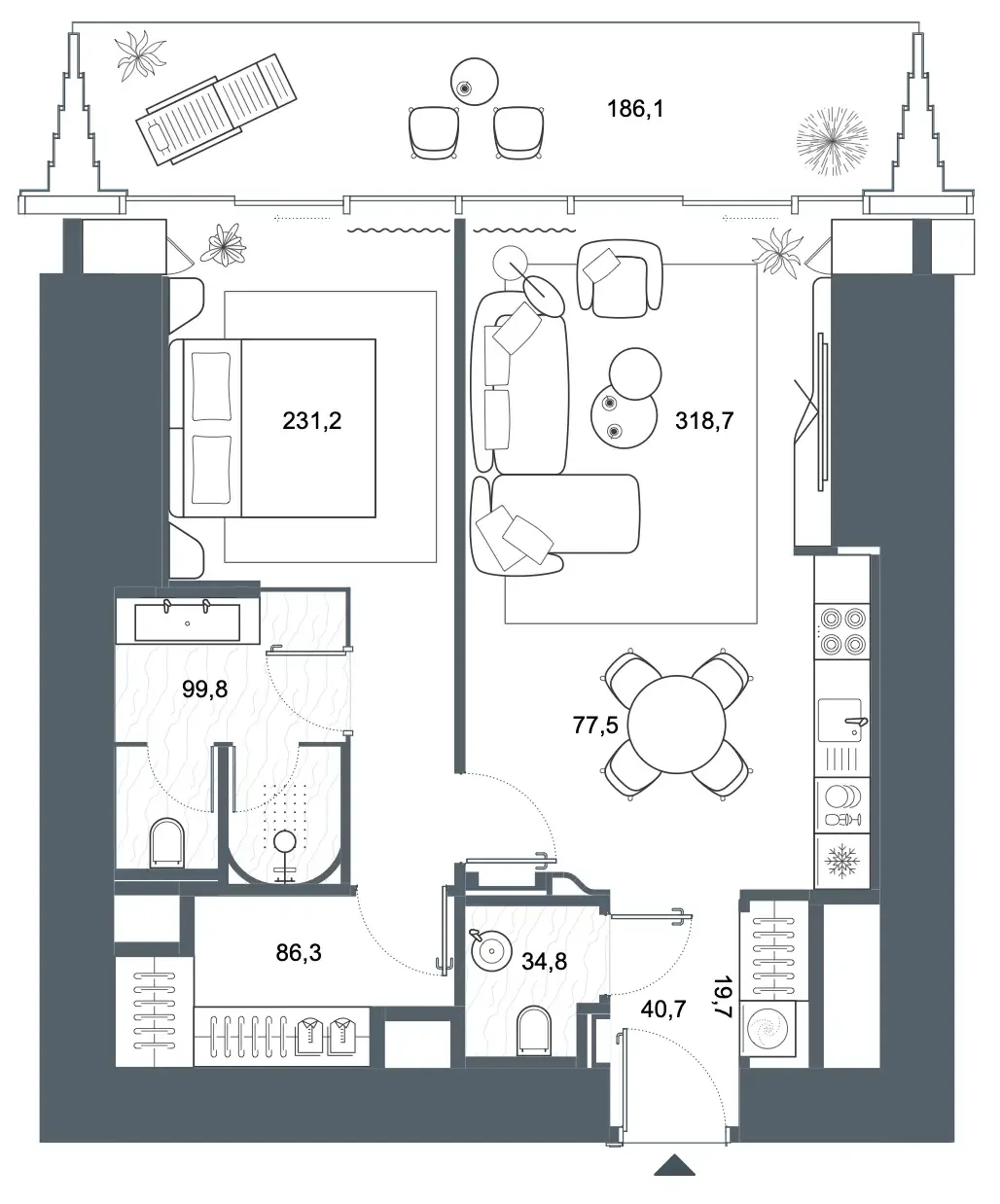 Iconic Tower 1 bed floor plan, 1,095 sqft