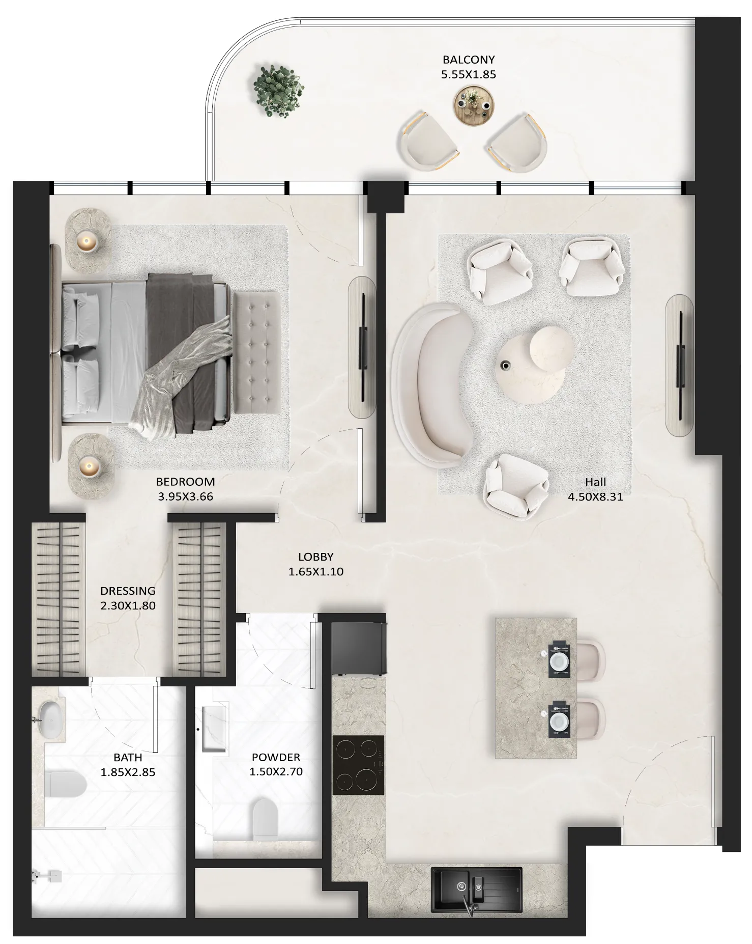 SquareX One 1 bed floor plan, 759 sqft