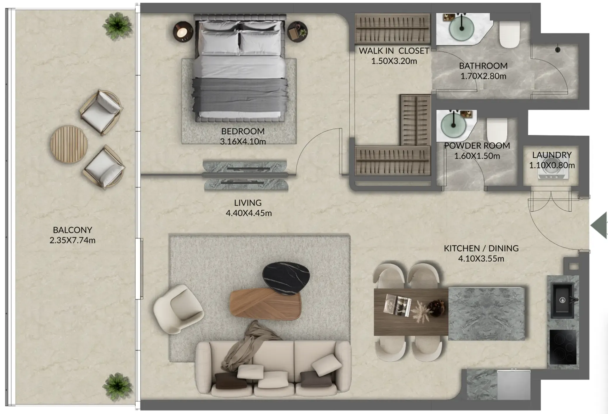 Palazzo Tissoli 1 bed floor plan, 914 – 989 sqft