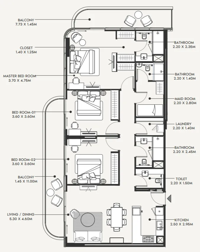 Azizi Amir 3 bed floor plan, 1,772 sqft