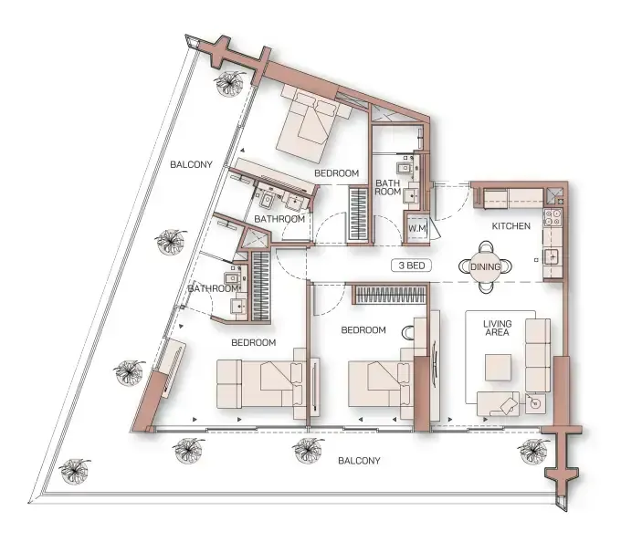 Binghatti Pinnacle 3 bed floor plan, 1,720 sqft