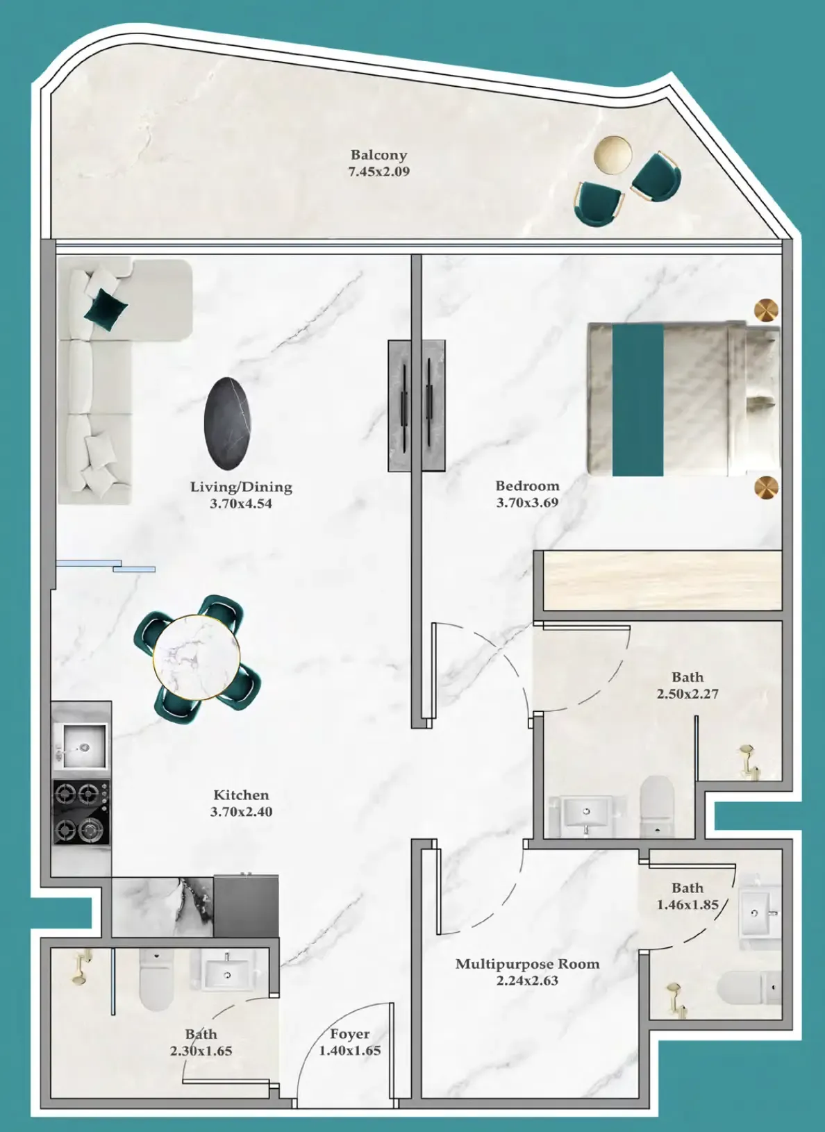 Breez 1 bed floor plan, 806 sqft
