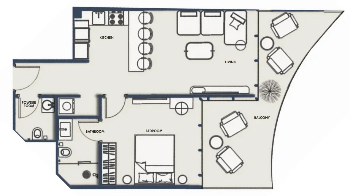 Amra Residences 1 bed floor plan, 784 – 817 sqft