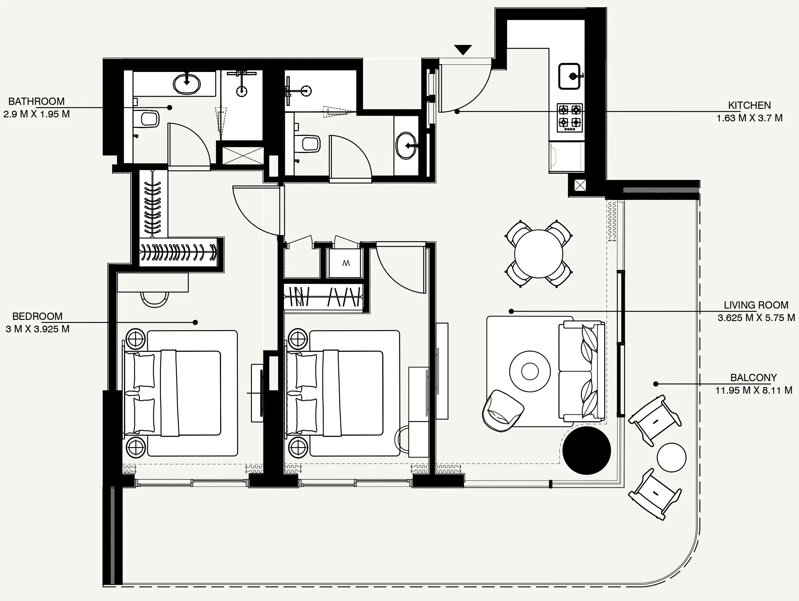 Azizi Venice 2 bed floor plan, 1,505 sqft