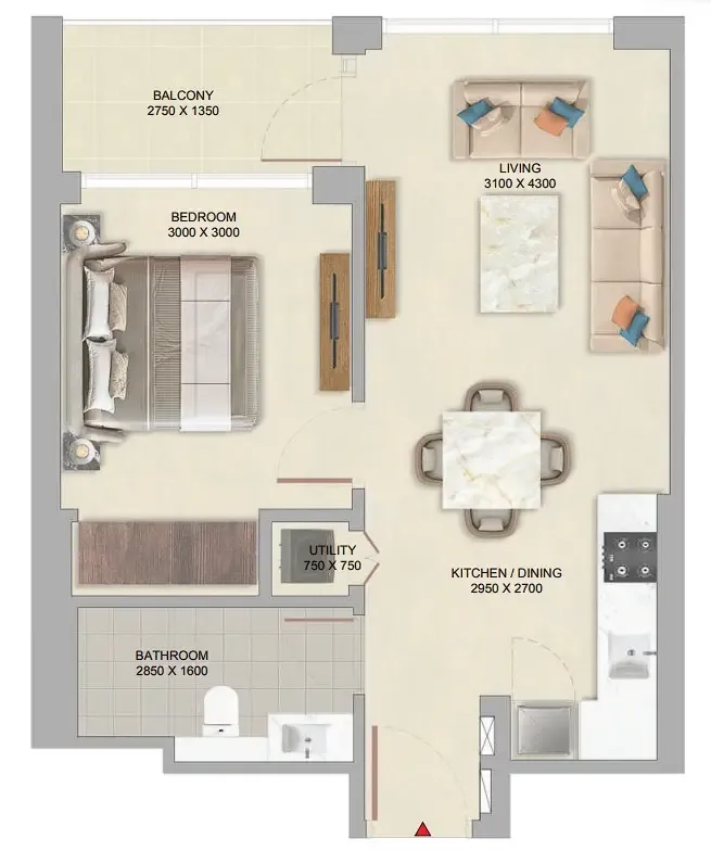 The Woods at Sobha Sanctuary 1 bed floor plan, 541 sqft