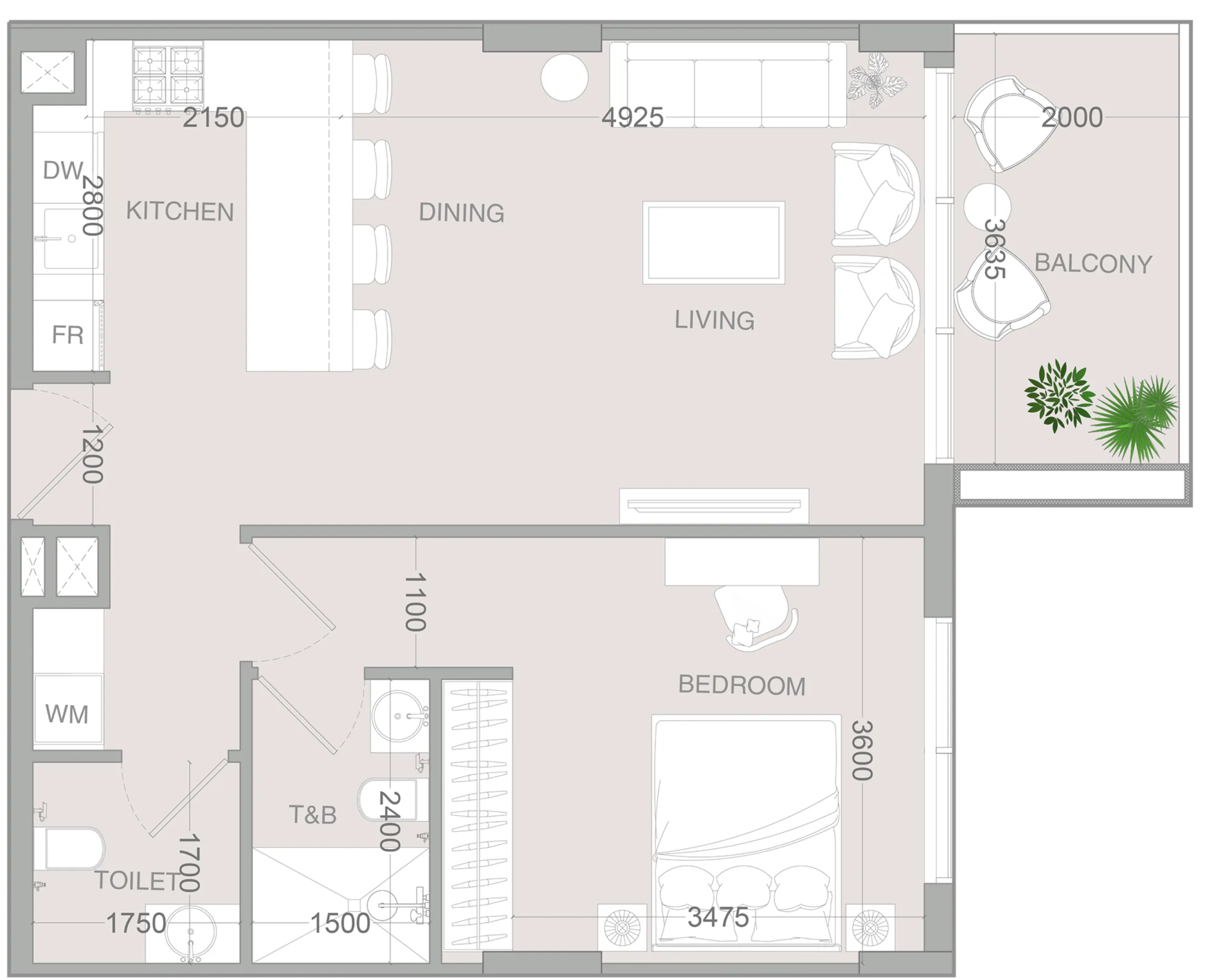 IR1DIAN Park 2 1 bed floor plan, 746 sqft