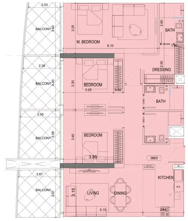 Project Maybach 3 bed floor plan, 1,568 sqft