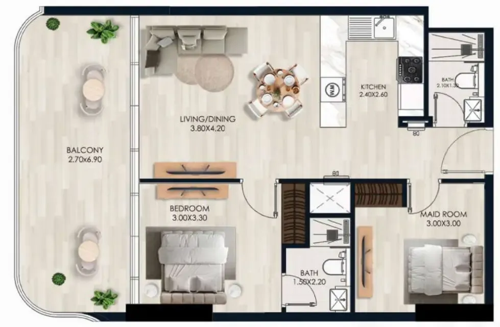 Sera Gardens by Vision 1 bed floor plan, 809 sqft