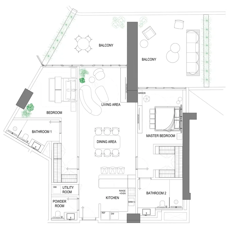 Fortune Bay Residences 2 bed floor plan, 1,403 – 1,733 sqft