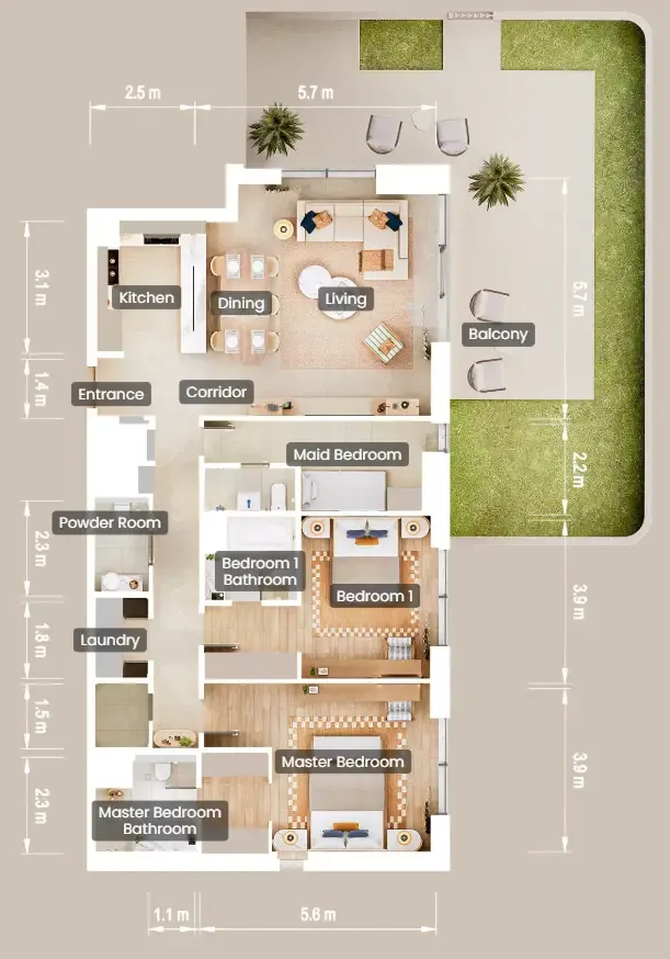 The Beach House Fahid 2 bed floor plan, 2,185 sqft