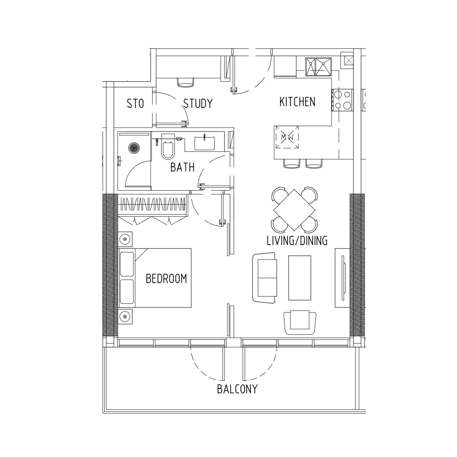 Damac District 1 bed floor plan, 691 sqft