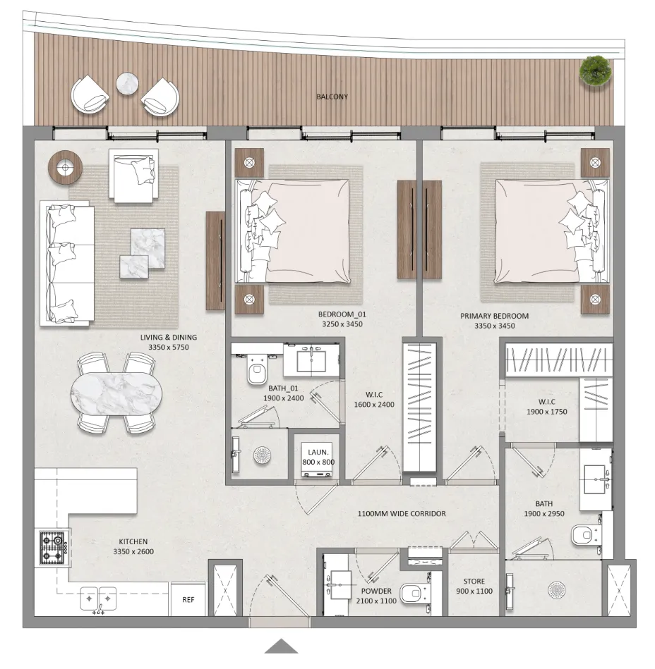 Mayfair Nexus 2 bed floor plan, 1,100 sqft