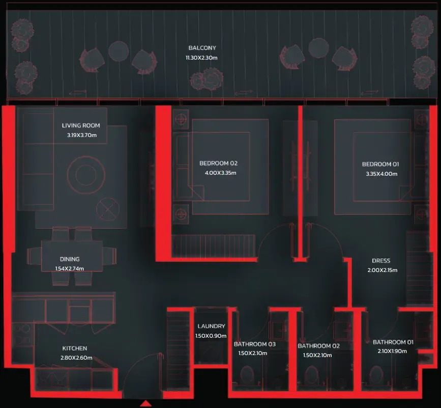 Tonino Lamborghini Residences by BNW Developments 2 bed floor plan, 1,108 – 1,275 sqft