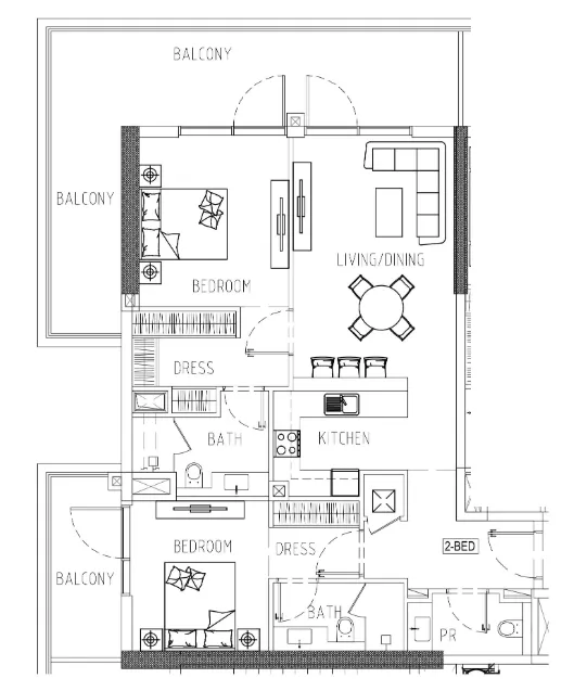 Damac Riverside Views 2 bed floor plan, 1,423 sqft