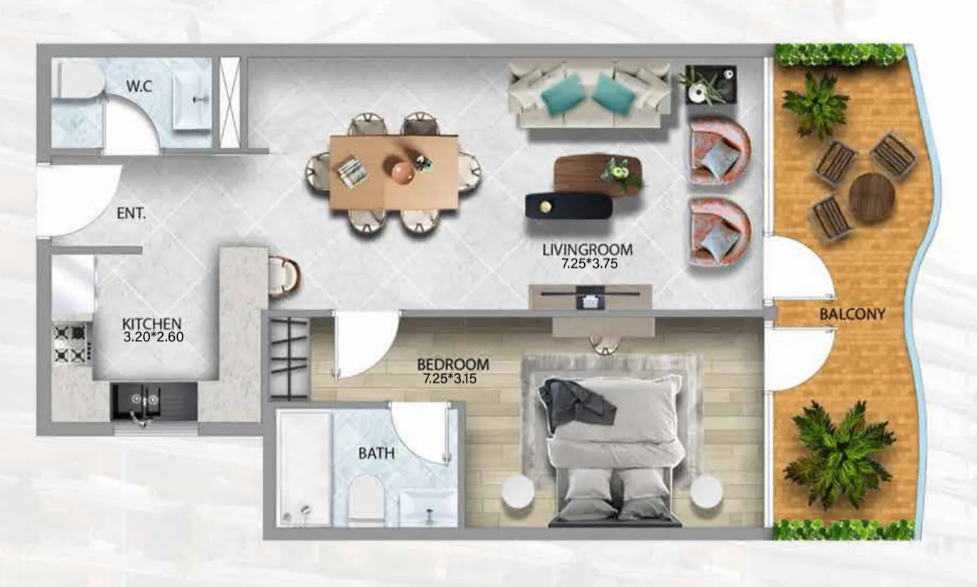 311 Boulevard 1 bed floor plan, 878 sqft