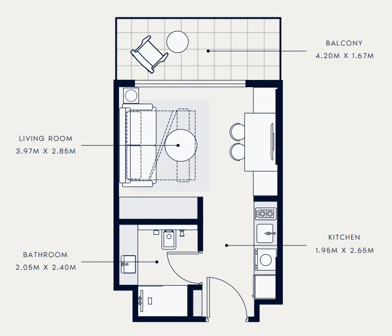 Azizi Venice Studio floor plan, 360 sqft