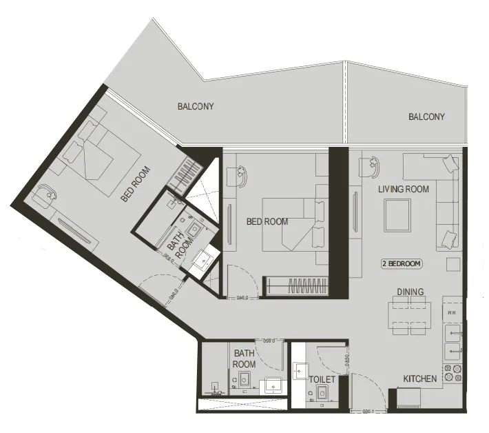 Binghatti Haven 2 bed floor plan, 1,183 sqft