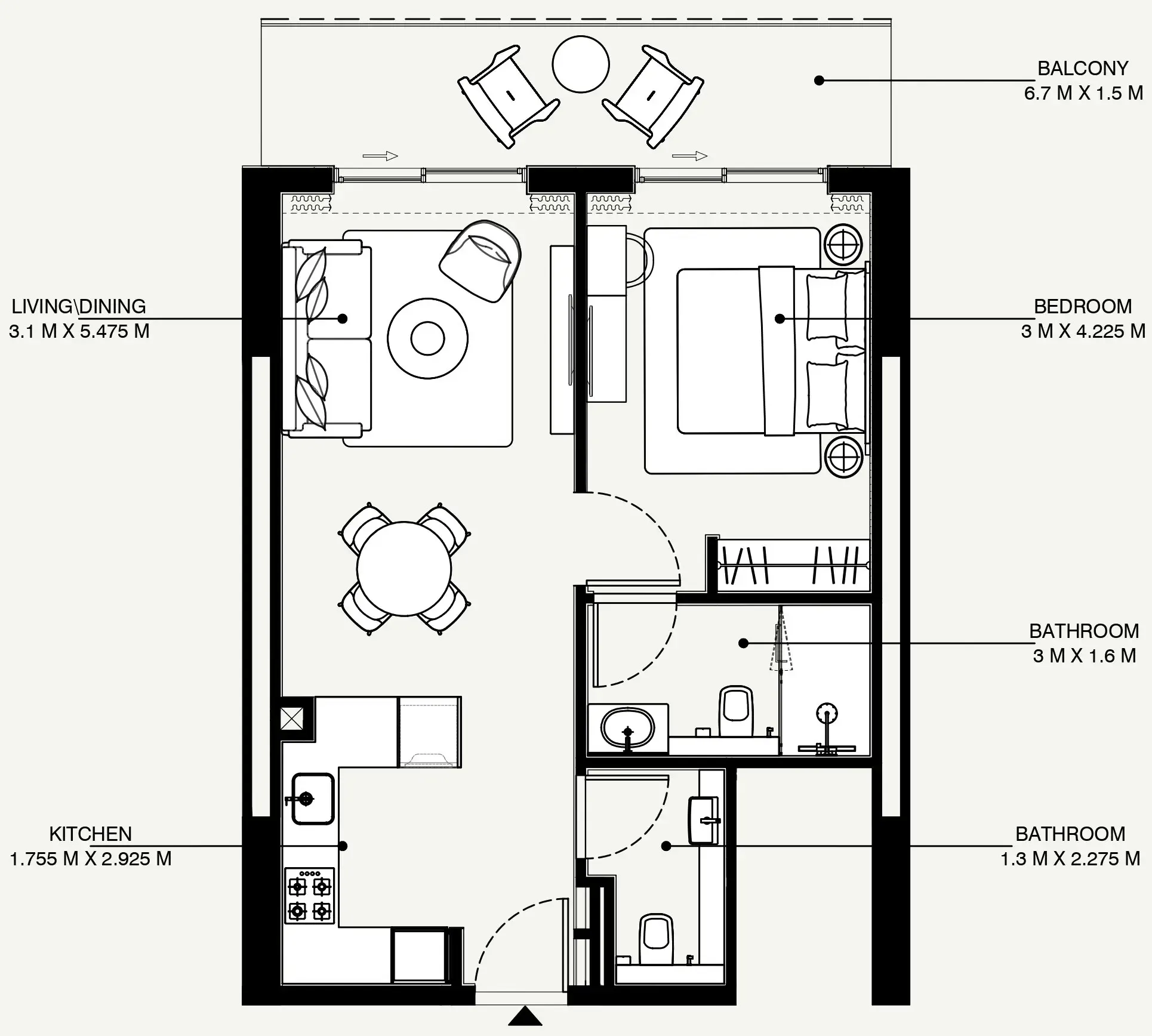 Azizi Venice 1 bed floor plan, 733 sqft