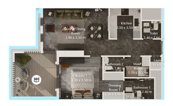 Bab Al Qasr Garden Residences 65 1 bed floor plan, 806 sqft