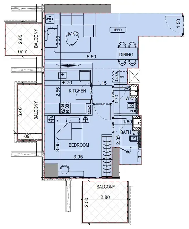 Binghatti Luxuria 1 bed floor plan, 755 sqft