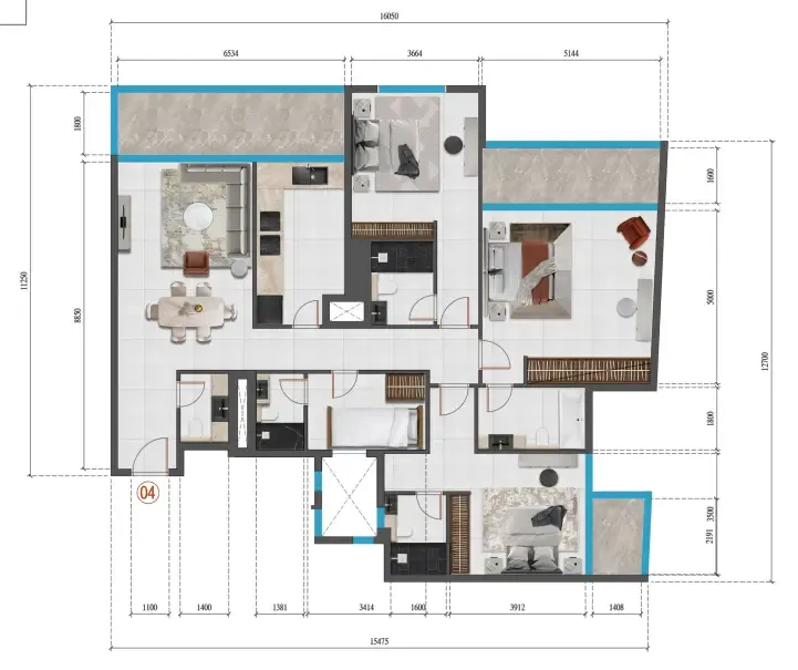 Faradis Tower 3 bed floor plan, 1,888 sqft