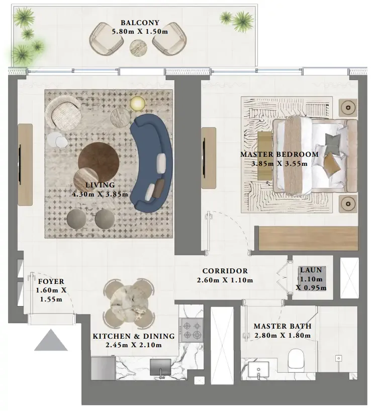 Altan 1 bed floor plan, 757 sqft
