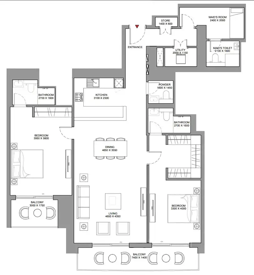 Skyscape 2 bed floor plan, 1,755 sqft