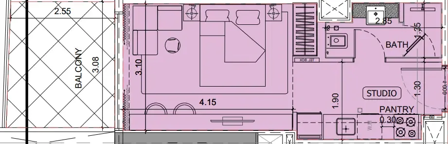 Project Maybach Studio floor plan, 385 sqft