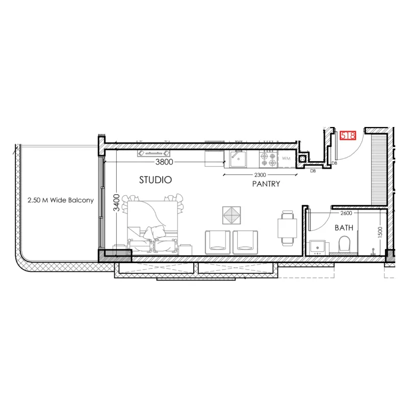 Al Haseen Residences 5 Studio floor plan, 458 sqft
