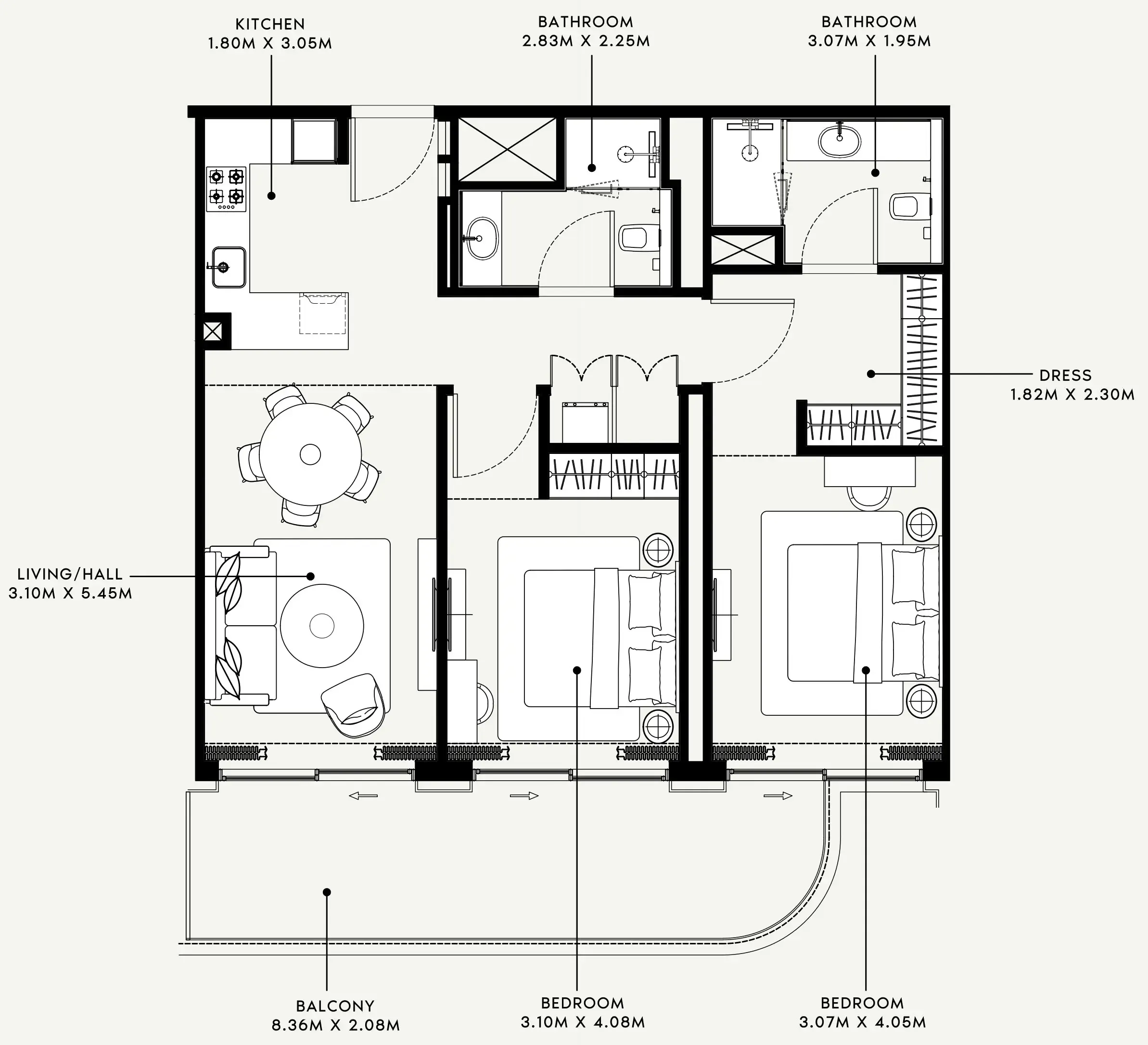 Azizi Venice 2 bed floor plan, 1,160 sqft