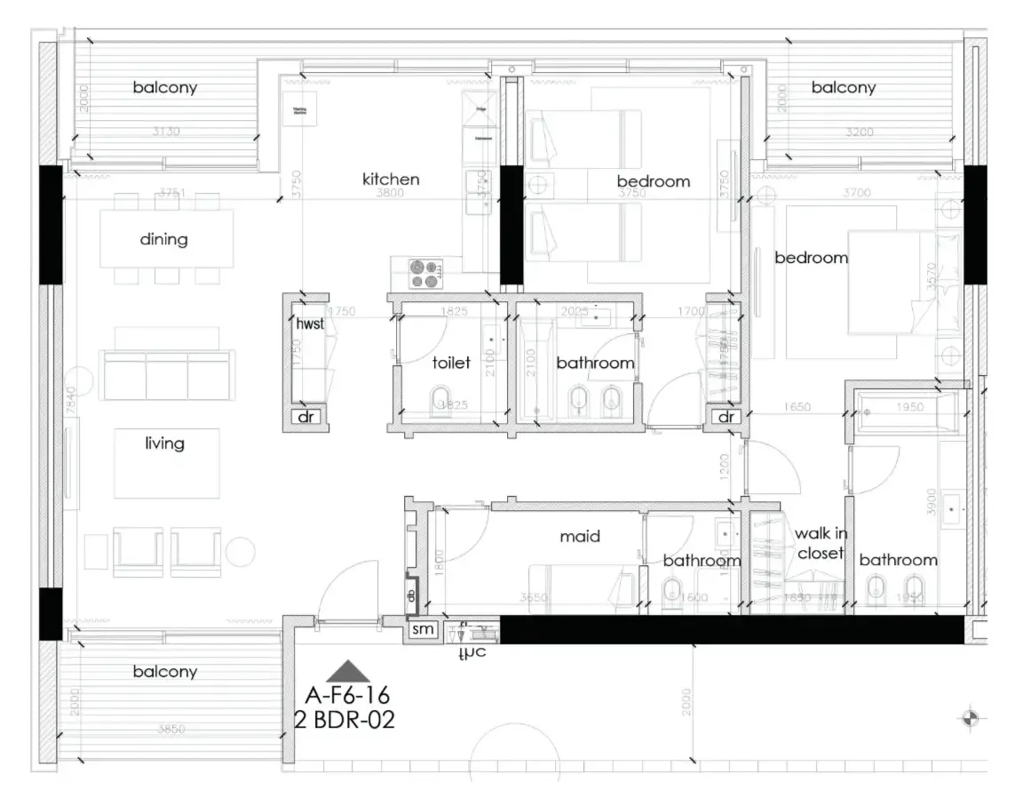 Gateway Porto Al Zorah 2 bed floor plan, 1,831 sqft