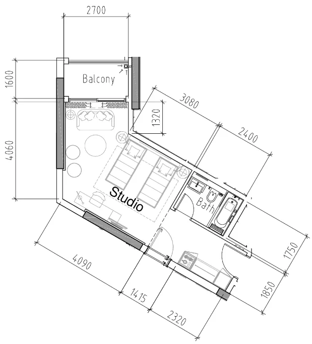Damac Hills 2 - Hotel Edge by Rotana Studio floor plan, 434 sqft