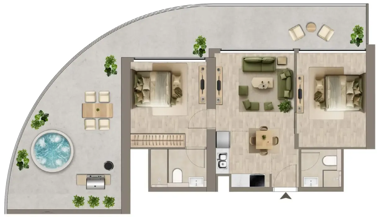 Colibri Views 2 bed floor plan, 1,247 sqft