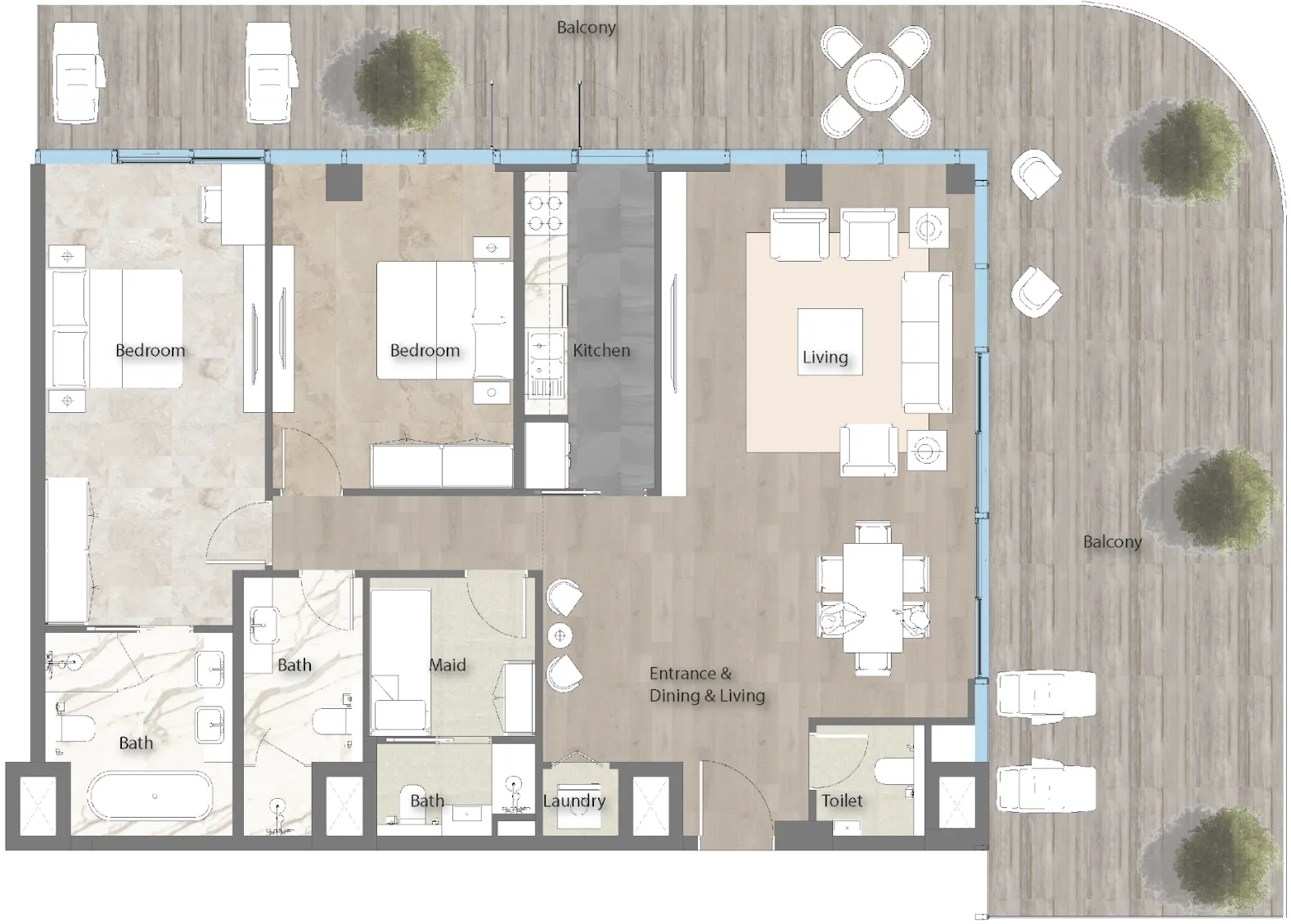 Yas Beach Residence 2 bed floor plan, 2,310 – 2,529 sqft