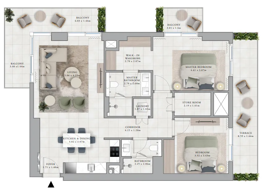 Club Place 2 bed floor plan, 1,466 sqft