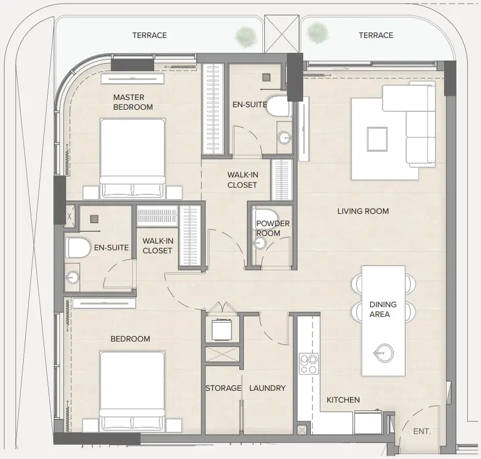 Arka Enclave Residences by Atmosphere Living 2 bed floor plan, 1,202 – 1,203 sqft