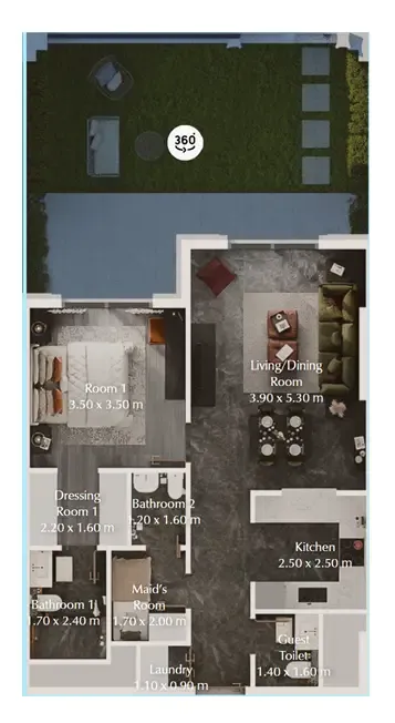 Bab Al Qasr Garden Residences 65 1 bed floor plan, 1,072 sqft