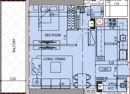 Binghatti Sky Terraces 1 bed floor plan, 723 – 850 sqft