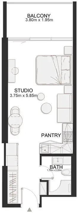 Ashley Hills Studio floor plan, 485 sqft