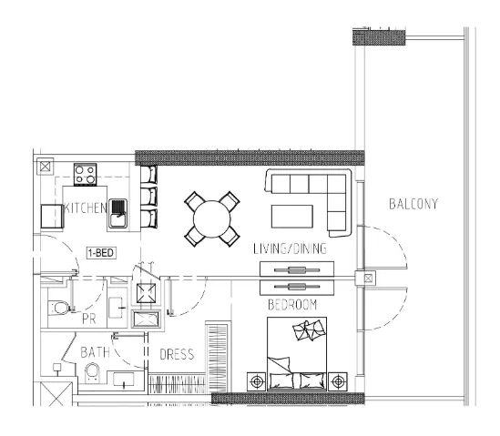 Damac Riverside Views 1 bed floor plan, 898 sqft