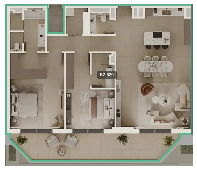 Bashayer 2 bed floor plan, 1,637 sqft