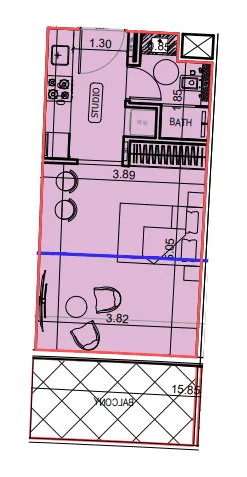 Binghatti Hillviews Studio floor plan, 426 sqft